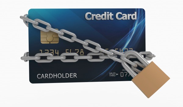 Credit card with chains and padlock