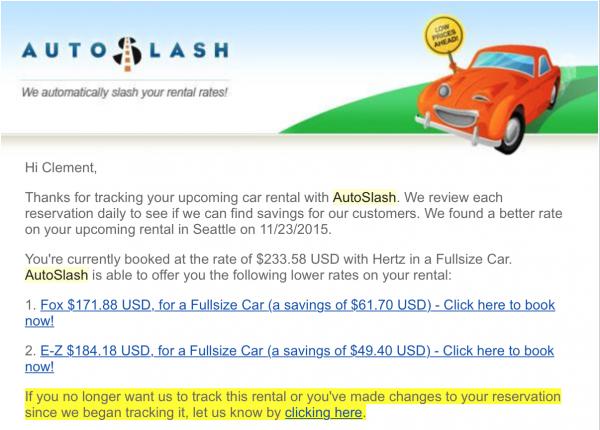 Autoslash email: found lower rate